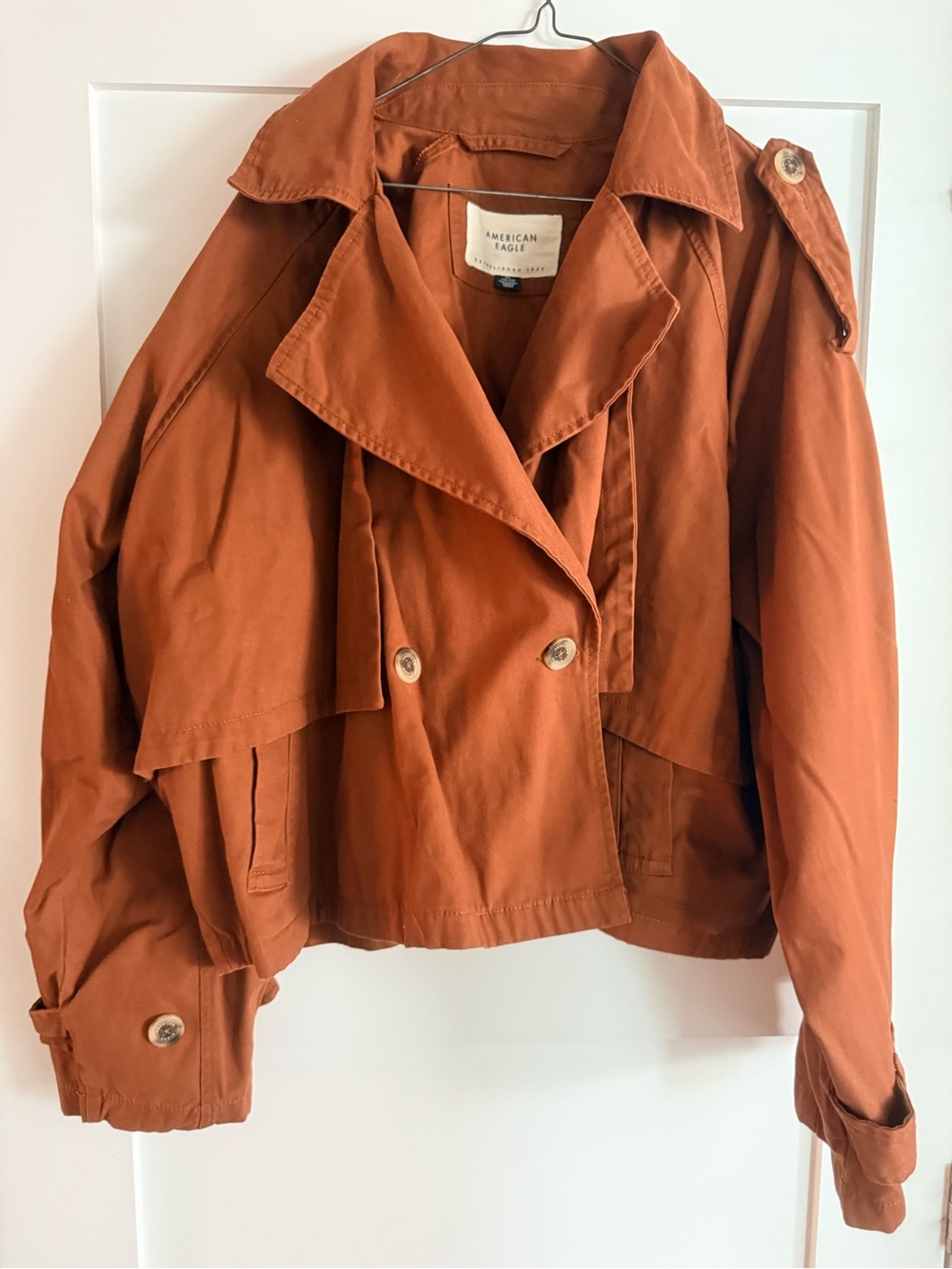 American Eagle Outfitters Women's Rust Cropped Trench Jacket